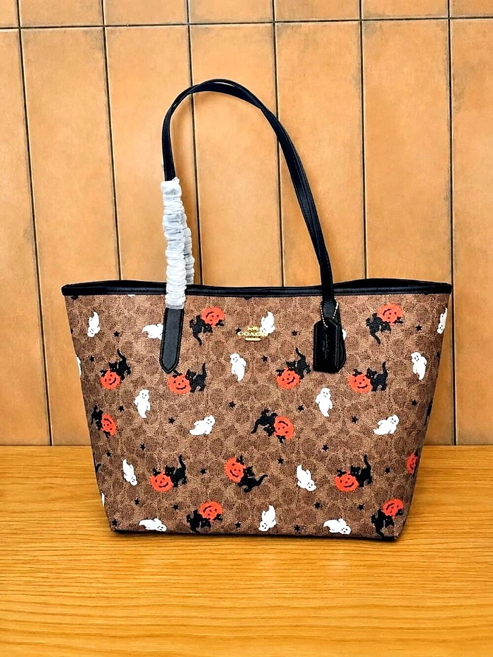 Coach City Tote In Signature Canvas With Halloween Print Halloween Print Brown &